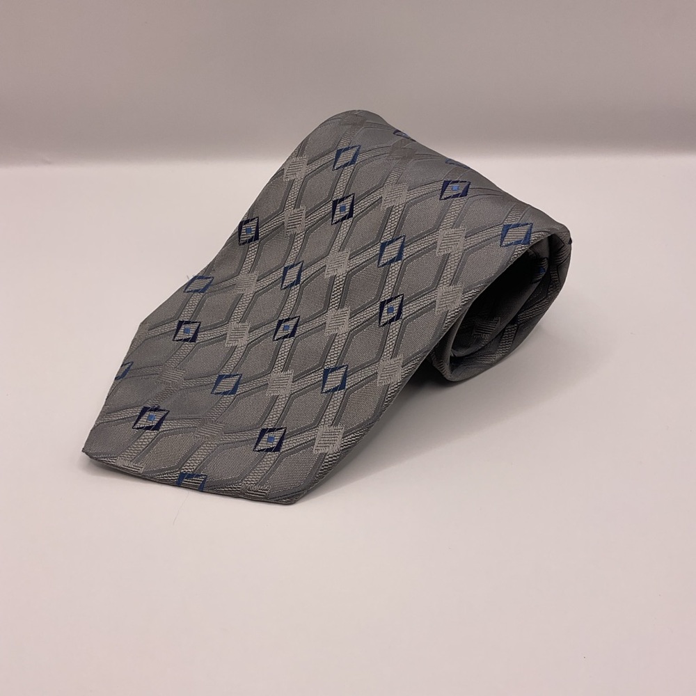 Mondo Seta Made in Italy 100% Silk Gray/Silver/Blue Necktie Tie 4 Wide